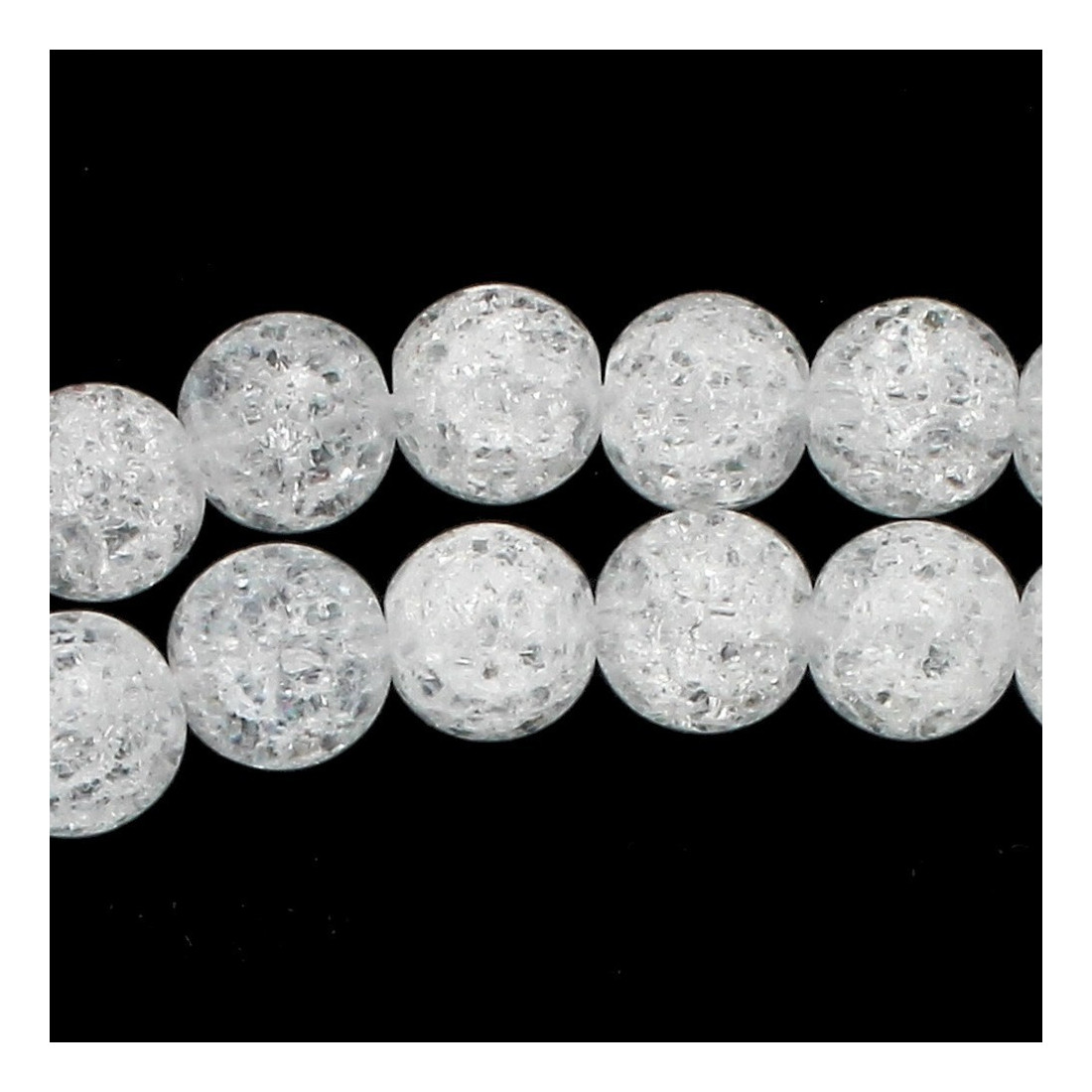 Fil de 48 perles rondes 8mm 8 mm en cristal de roche craquelé transparent