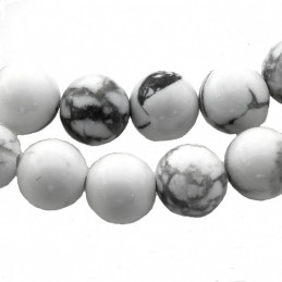 Fil de 38 perles rondes 10mm 10 mm en howlite blanc marbrée