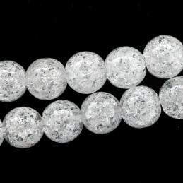 Fil de 39 perles rondes 10mm 10 mm en cristal de roche craquelé transparent