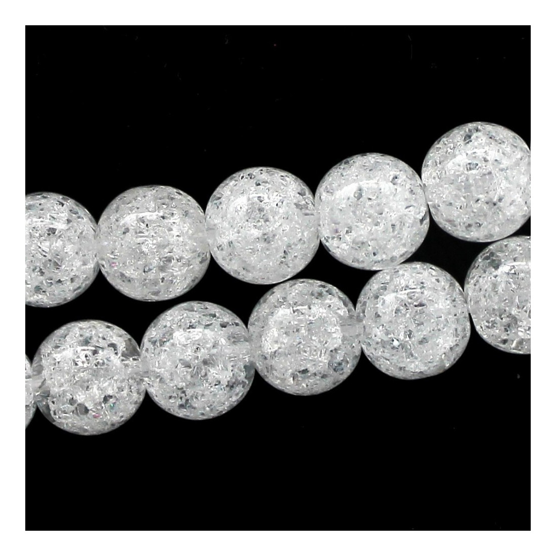 Fil de 39 perles rondes 10mm 10 mm en cristal de roche craquelé transparent